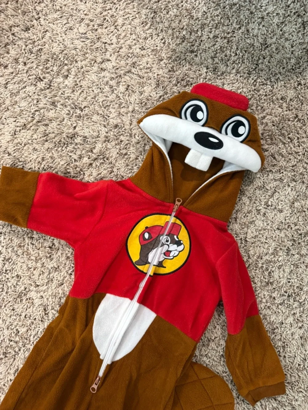 Kids Brown and Red Beaver Hooded Onesie Costume